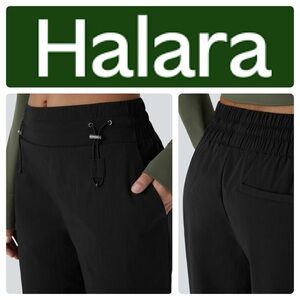 HALARA Black Wear-Resistant Mid Rise Side Pocket Straight Leg Casual Pants
